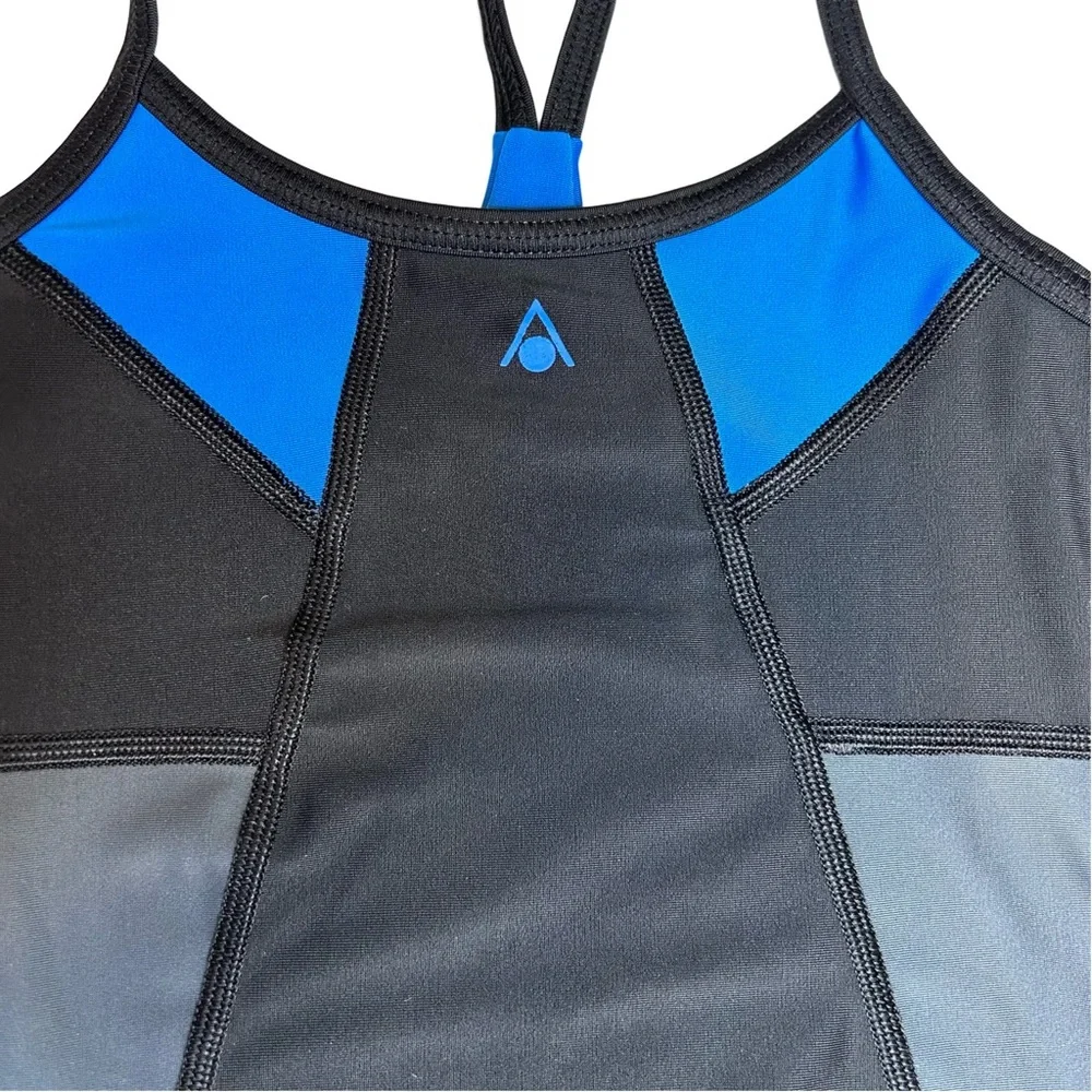 AQUA SPHERE Girl’s One Piece Swimsuit Black, Blue and Gray Size 5-7